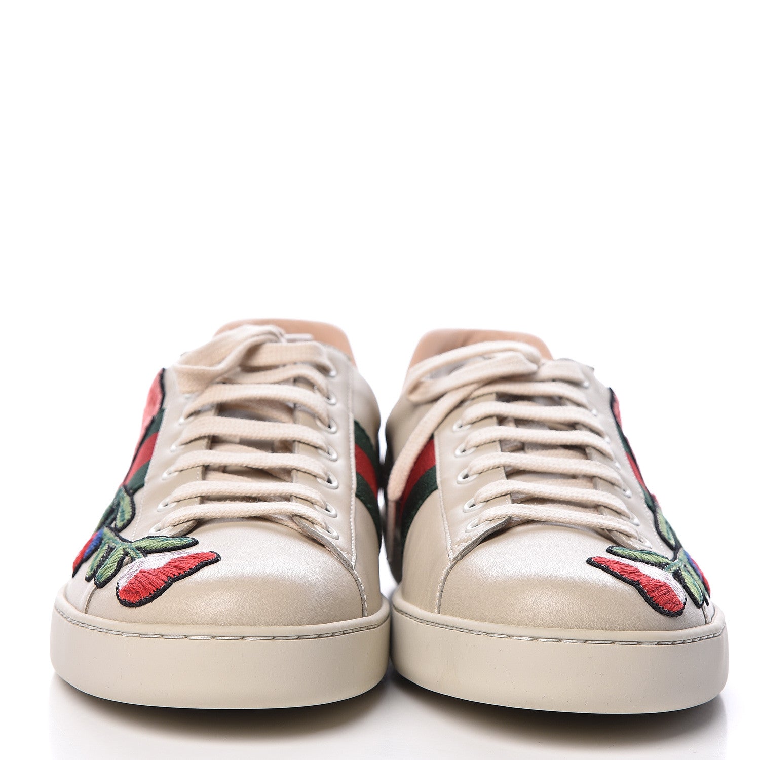 Gucci Calfskin Web Floral Embroidered Mens Ace Sneakers 11 Off White 3 of 8
