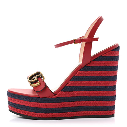 Gucci Lifford Calfskin Aitana Espadrille Platform 45/130mm Wedge Sandals 38 Hibiscus Red 1 of 9