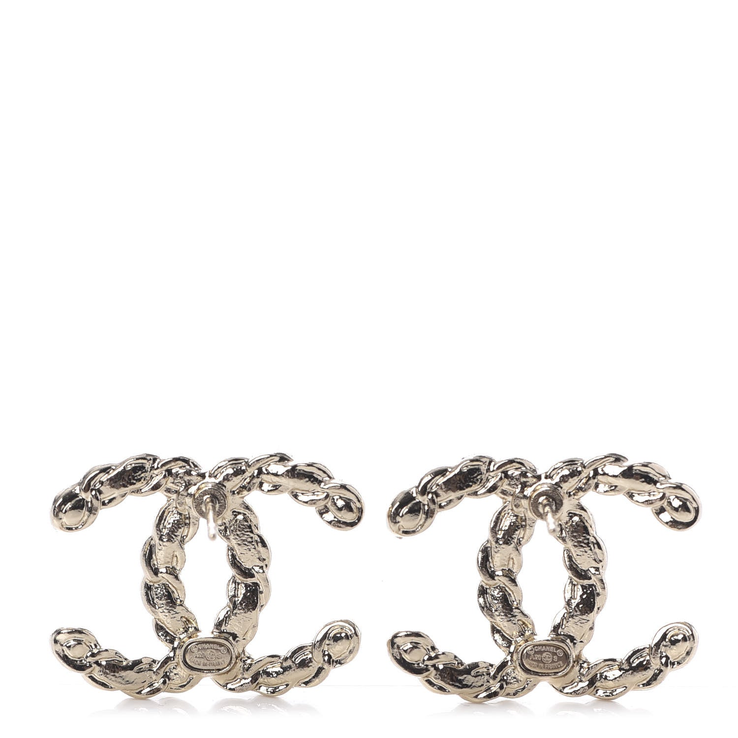 Chanel Enamel Metal Chain French New Wave CC Earrings Black Gold 4 of 4