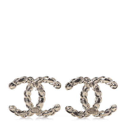 Chanel Enamel Metal Chain French New Wave CC Earrings Black Gold 4 of 4