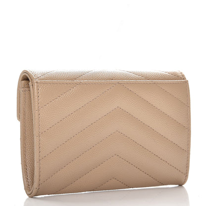 Saint Laurent Grain De Poudre Matelasse Chevron Small Monogram Envelope Wallet Dark Beige 3 of 8