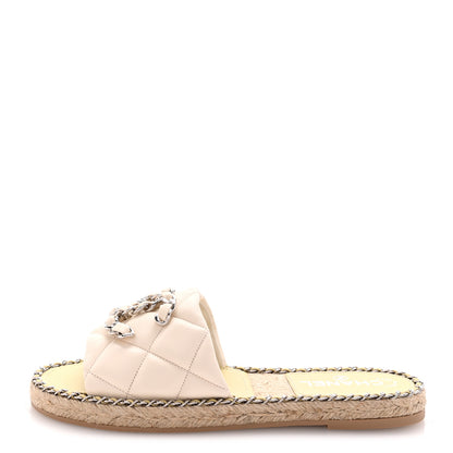 Chanel Lambskin Quilted CC Chain Espadrille Mules 39 White 1 of 9