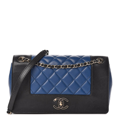 Chanel Sheepskin Quilted Vintage Mademoiselle Flap Blue Black 1 of 19