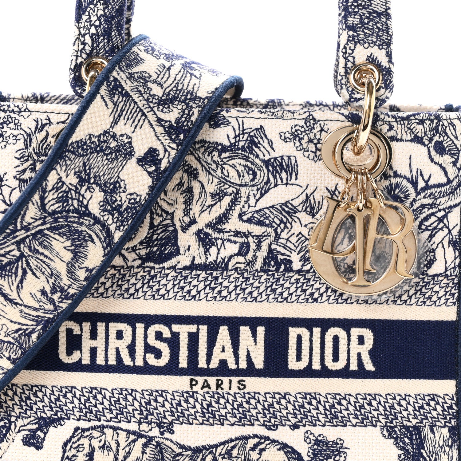 Christian Dior Toile de Jouy Embroidered Medium Lady D-Lite Blue 8 of 11