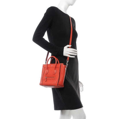 Celine Drummed Calfskin Nano Luggage Vermillion 2 of 9