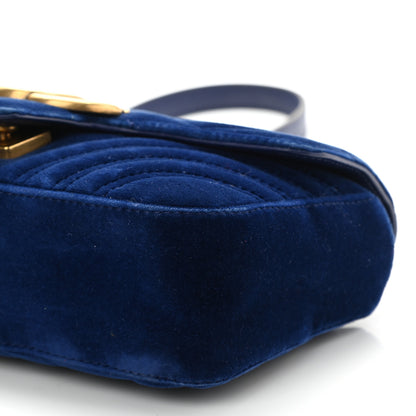 Gucci Velvet Matelasse Mini GG Marmont Shoulder Bag Cobalt Blue 11 of 12