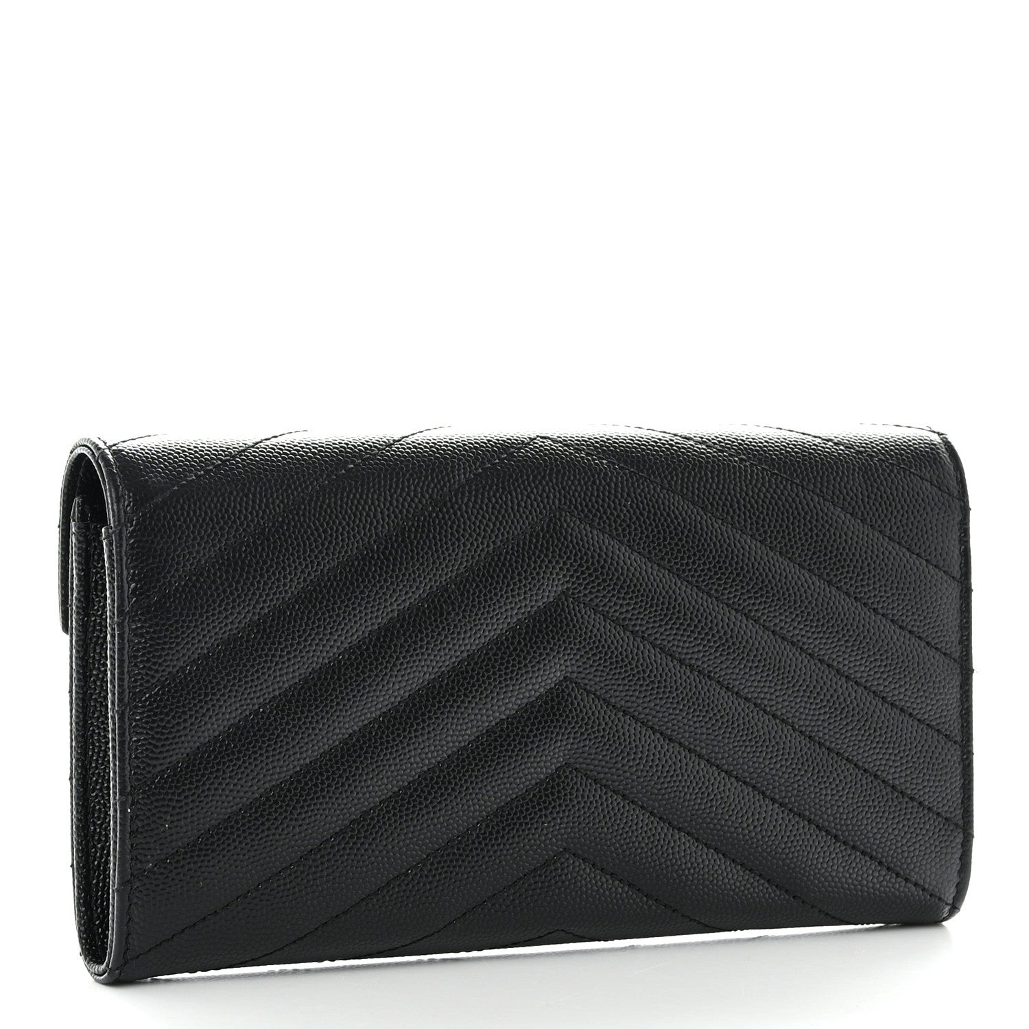 Saint Laurent Grain De Poudre Matelasse Chevron Monogram Flap Wallet Black 3 of 8