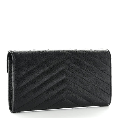 Saint Laurent Grain De Poudre Matelasse Chevron Monogram Flap Wallet Black 3 of 8