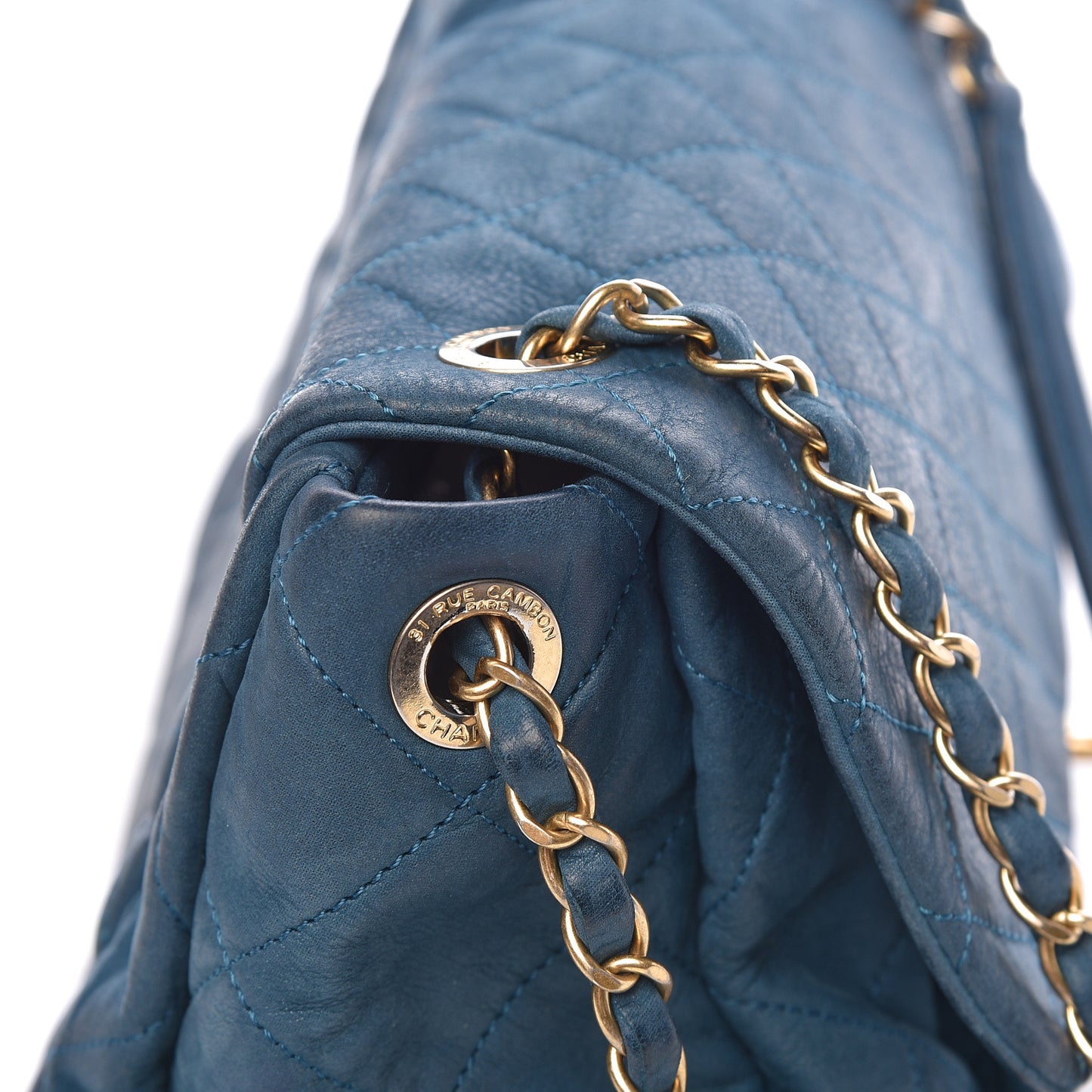 Iridescent Calfskin Large Chic Quilt Flap Dark Blue