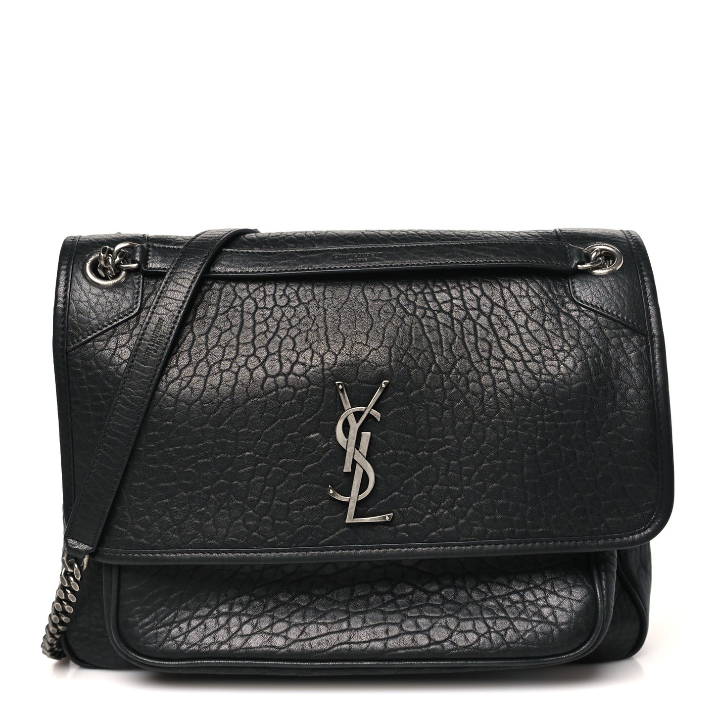 Grained Lambskin Monogram Large Niki Chain Satchel Black