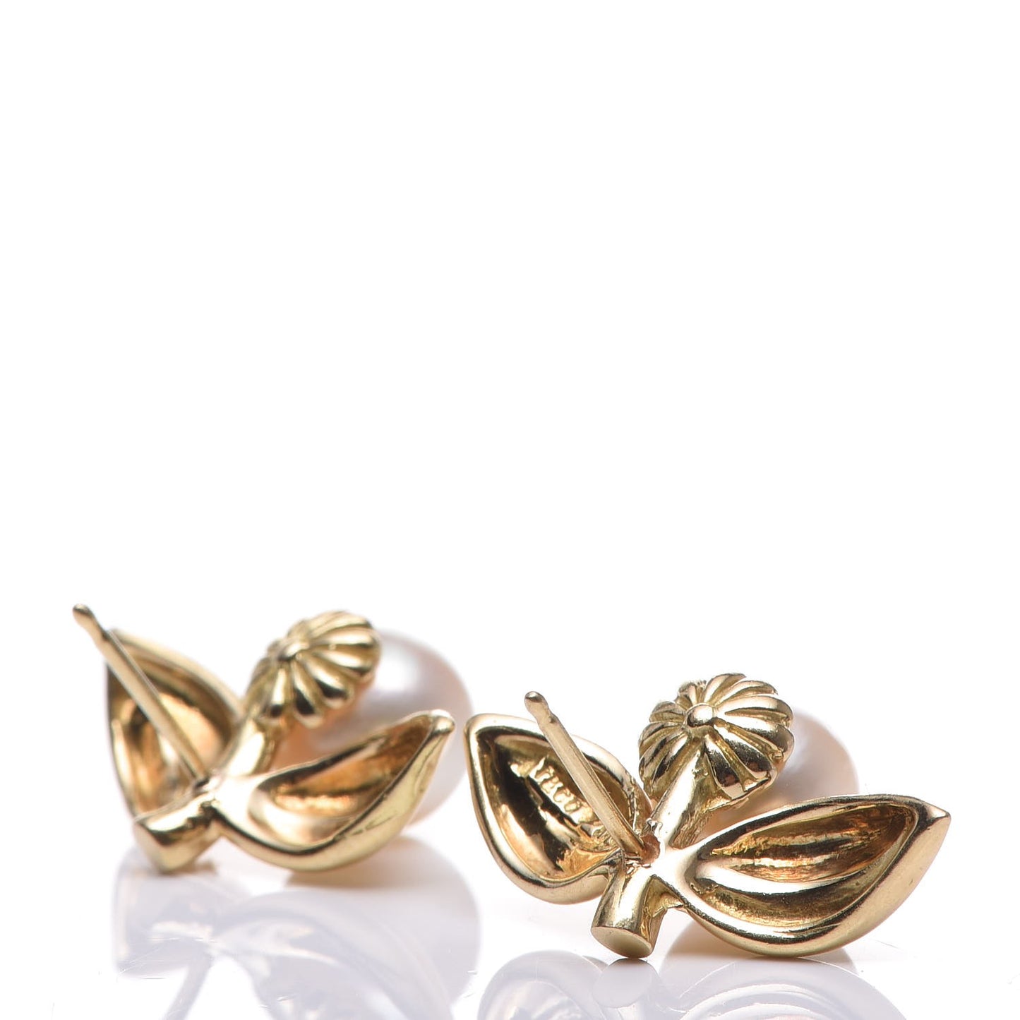 18K Yellow Gold Pearl Flower Earrings
