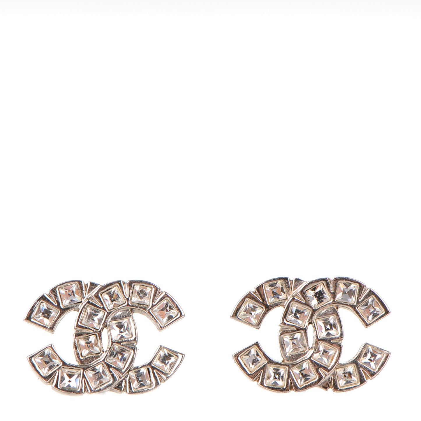 Baguette Crystal CC Earrings Silver