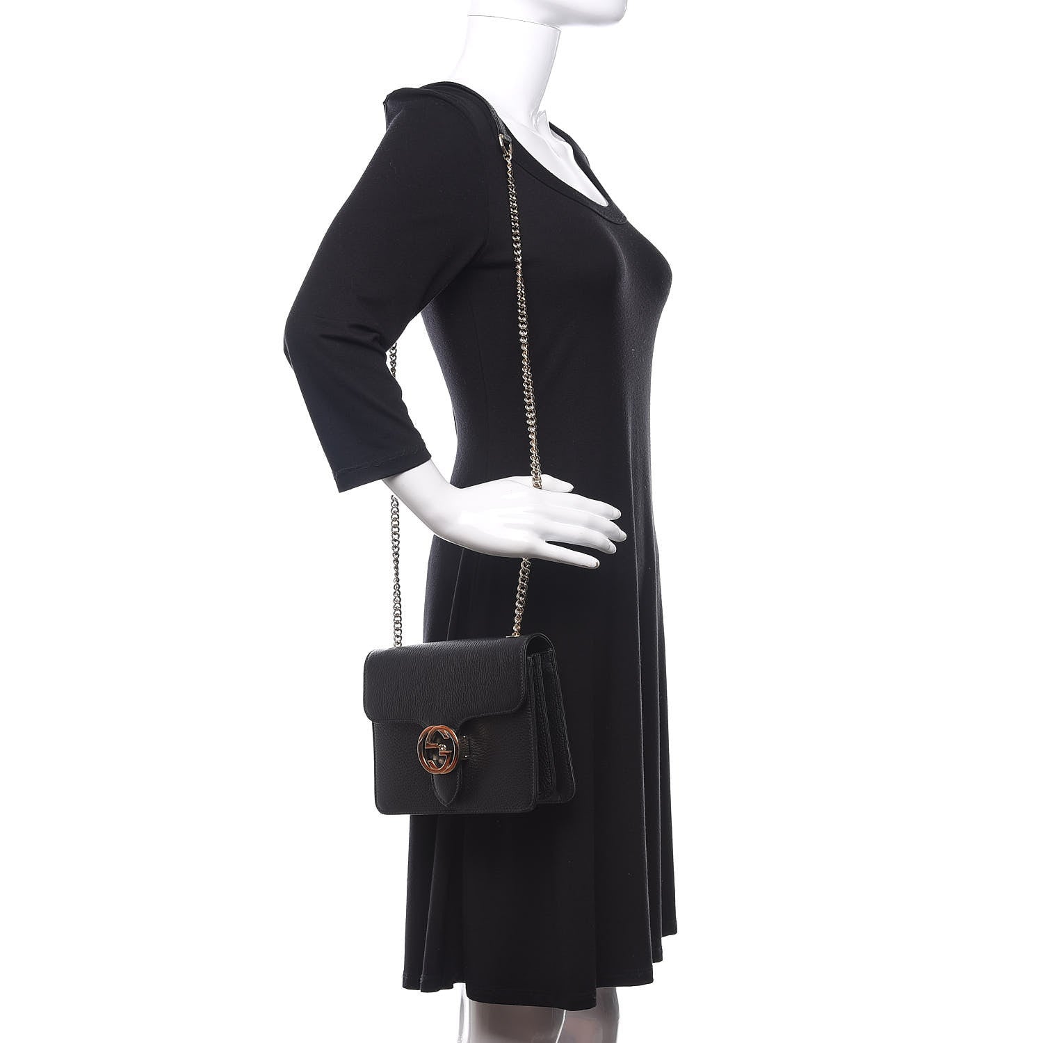 Gucci Dollar Calfskin Small Interlocking G Shoulder Bag Black 2 of 12