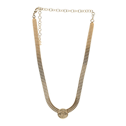 Chanel Metal Chain Link CC Medallion Choker Necklace Gold 3 of 4