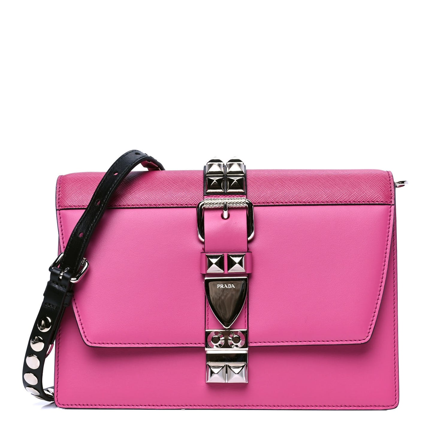 Saffiano City Calfskin Studded Small Elektra Shoulder Bag Fuxia