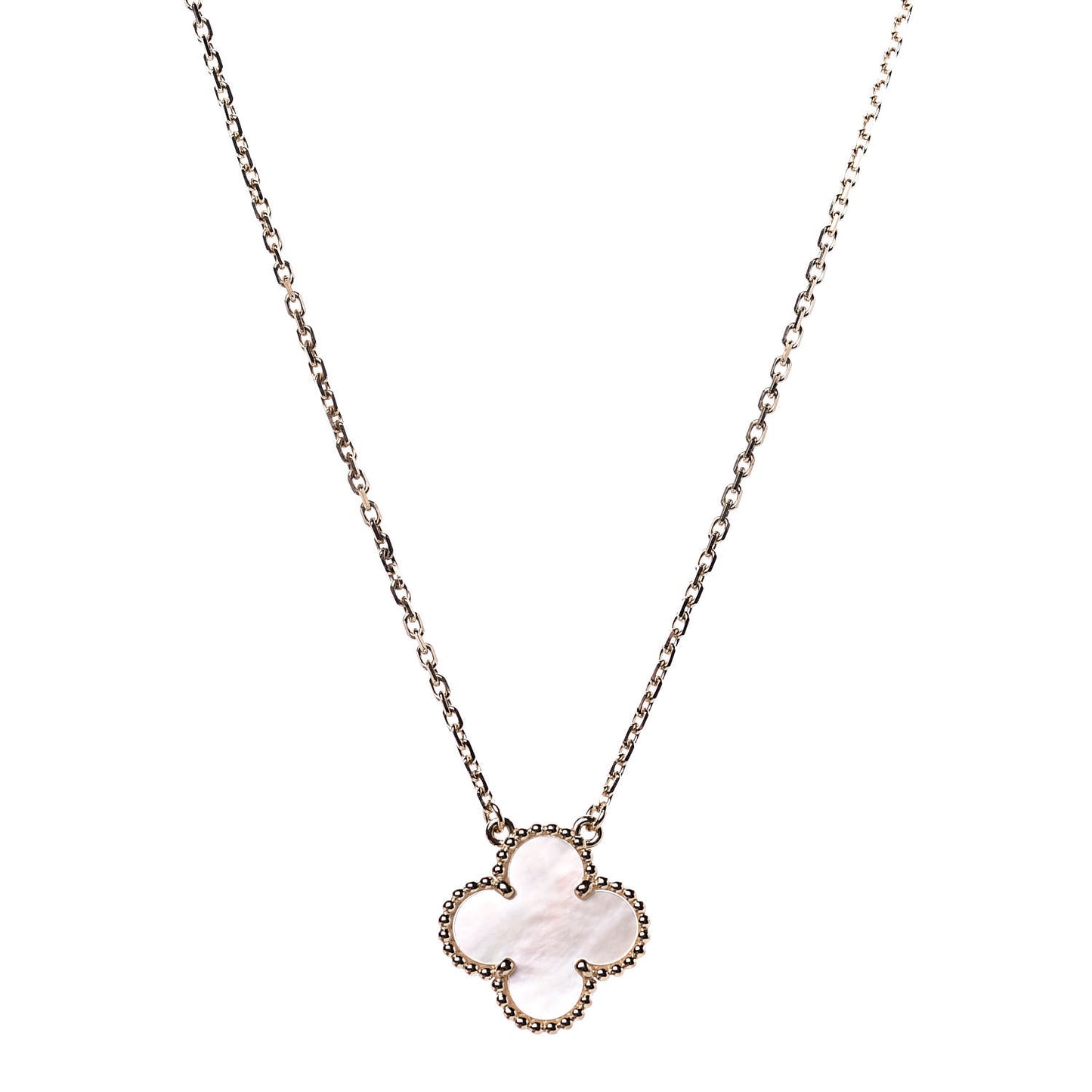 18K Yellow Gold Mother of Pearl Vintage Alhambra Pendant Necklace