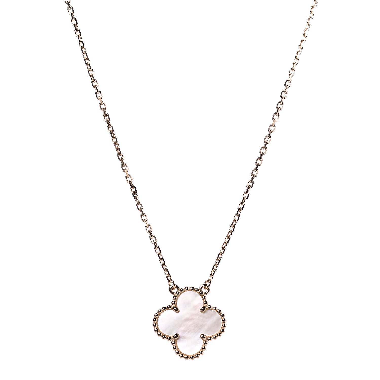 Van Cleef & Arpels 18K Yellow Gold Mother of Pearl Vintage Alhambra Pendant Necklace 1 of 6
