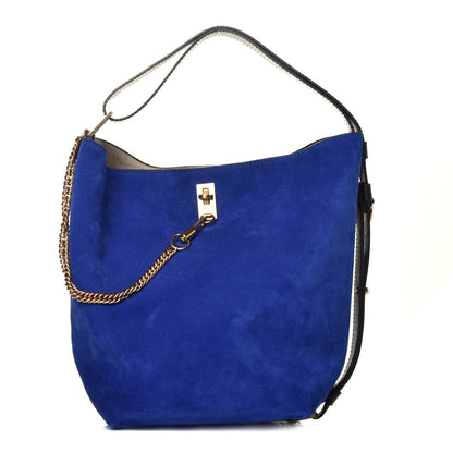Givenchy Suede Crinkled Patent Deerskin Medium GV Bucket Bag Blue Grey 1 of 10