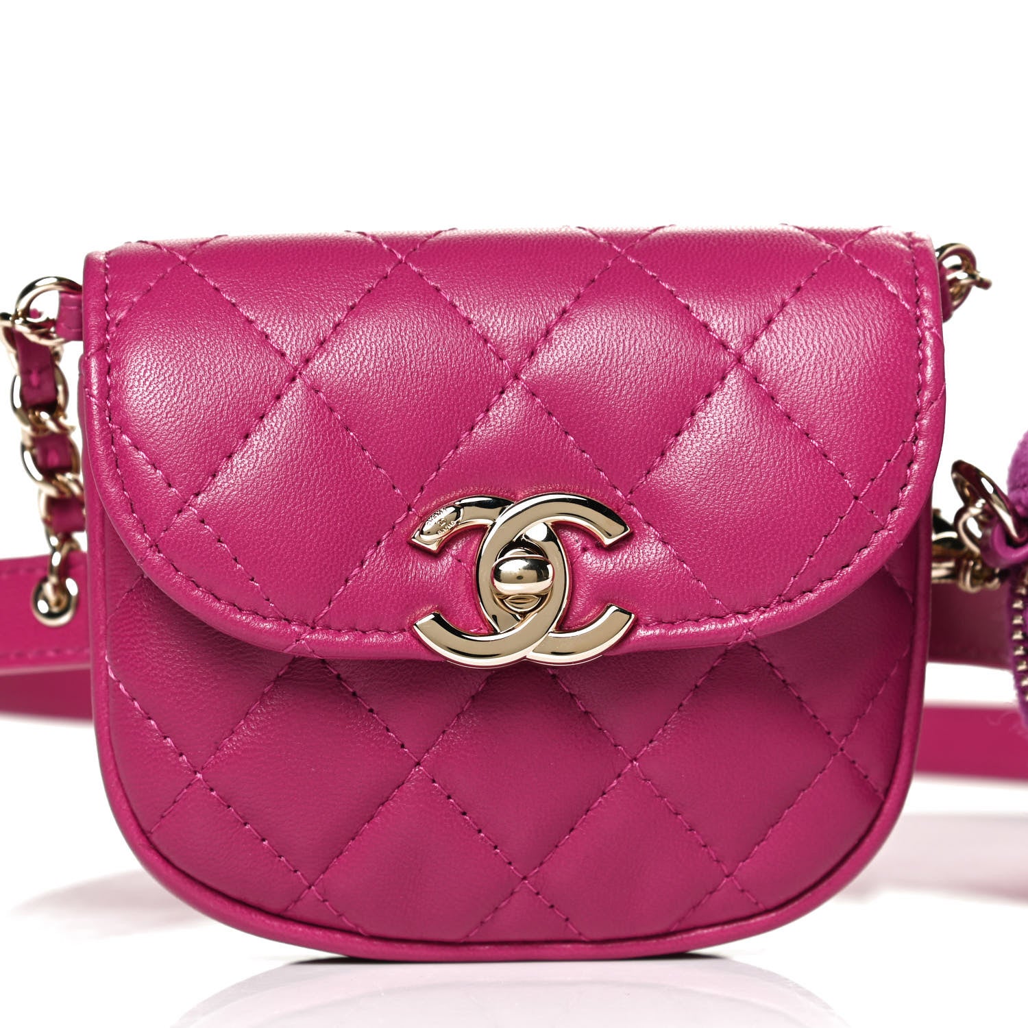 Chanel Tweed Lambskin Quilted Waist Bag With Coin Purse Fuchsia 9 of 13