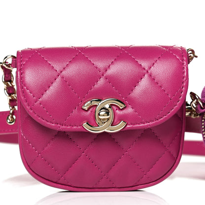 Chanel Tweed Lambskin Quilted Waist Bag With Coin Purse Fuchsia 9 of 13