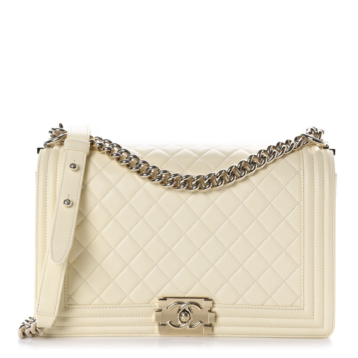 Lambskin Quilted New Medium Boy Flap Light Beige