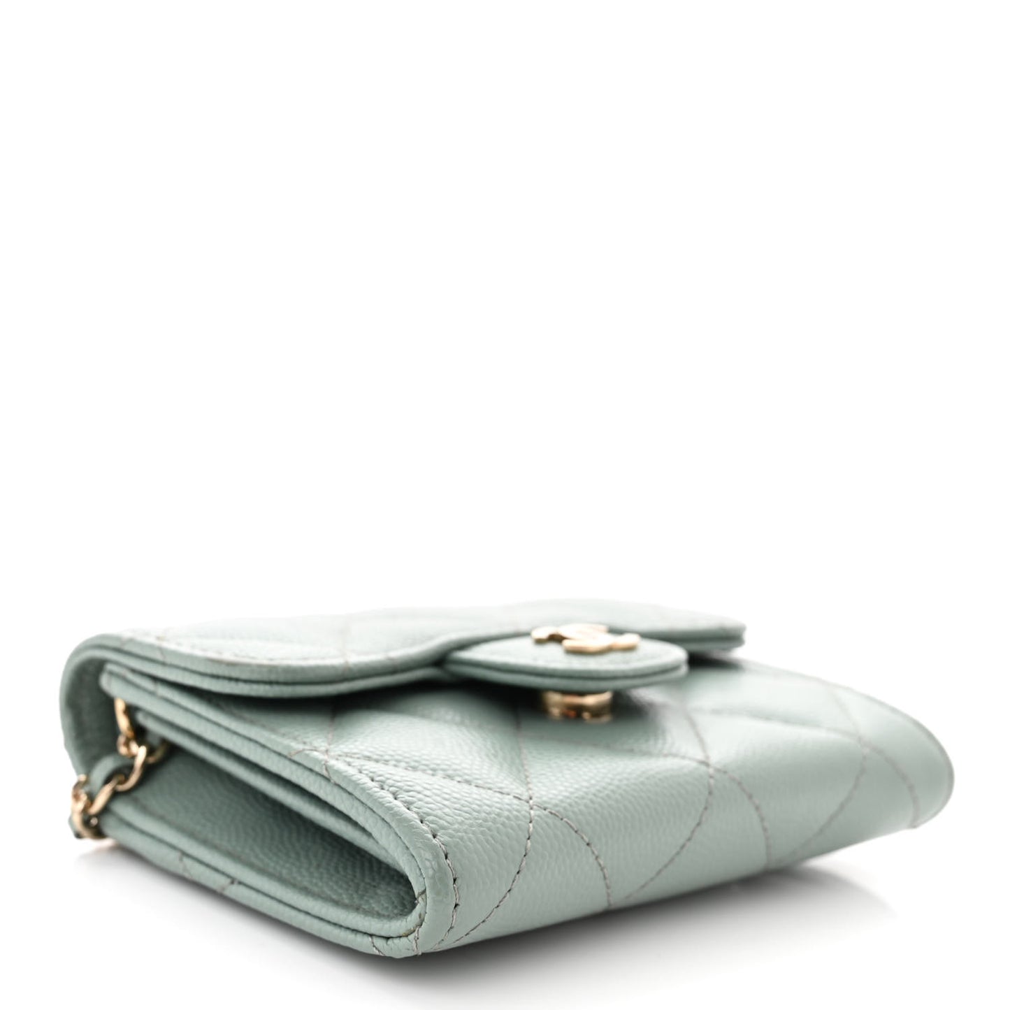 Caviar Quilted Flap Card Holder On Chain Light Green