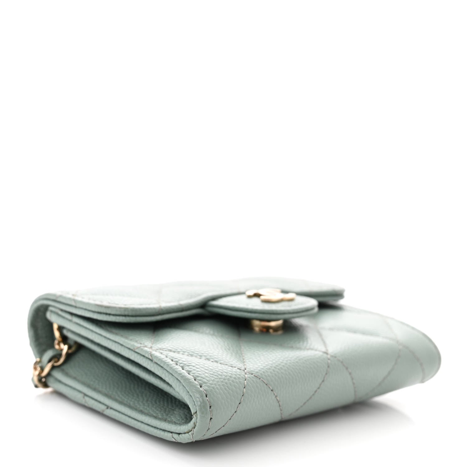 Chanel Caviar Quilted Flap Card Holder On Chain Light Green 4 of 10