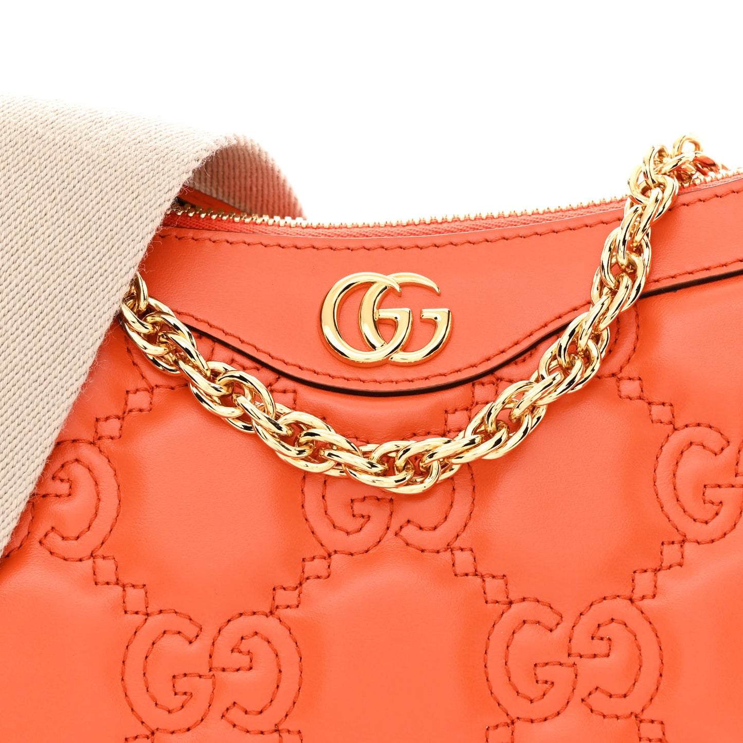 Calfskin GG Matelasse Chain Handbag Deep Orange Natural