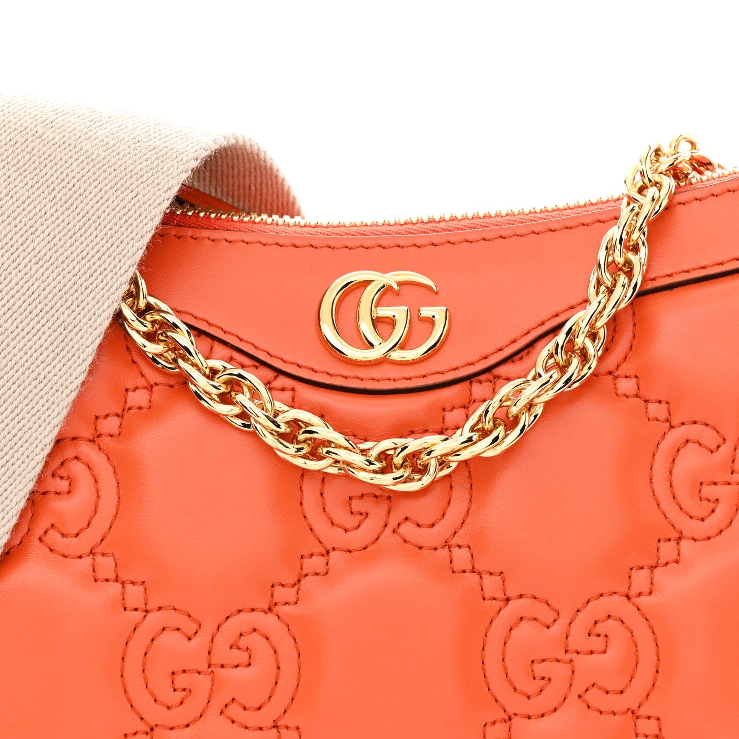 Gucci Calfskin GG Matelasse Chain Handbag Deep Orange Natural 8 of 10