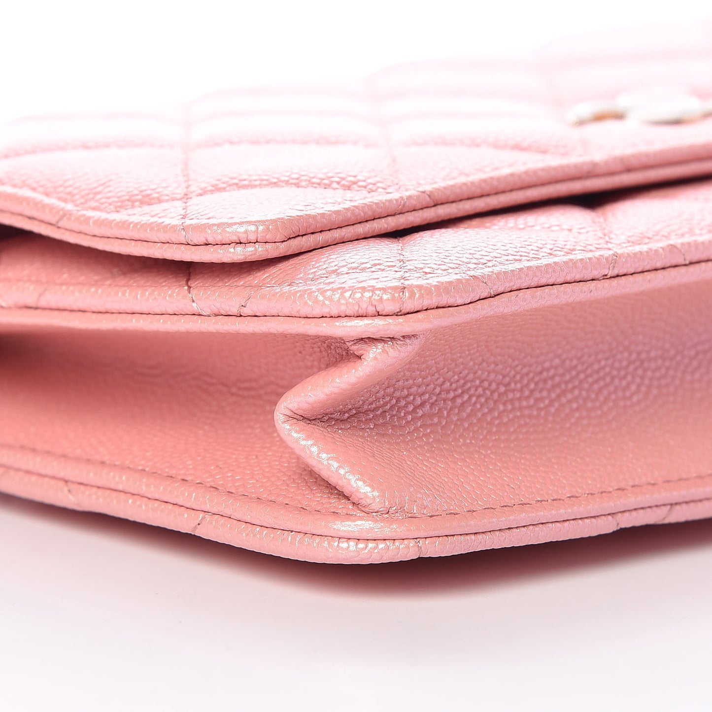 Iridescent Caviar Quilted Wallet on Chain WOC Rose Pink