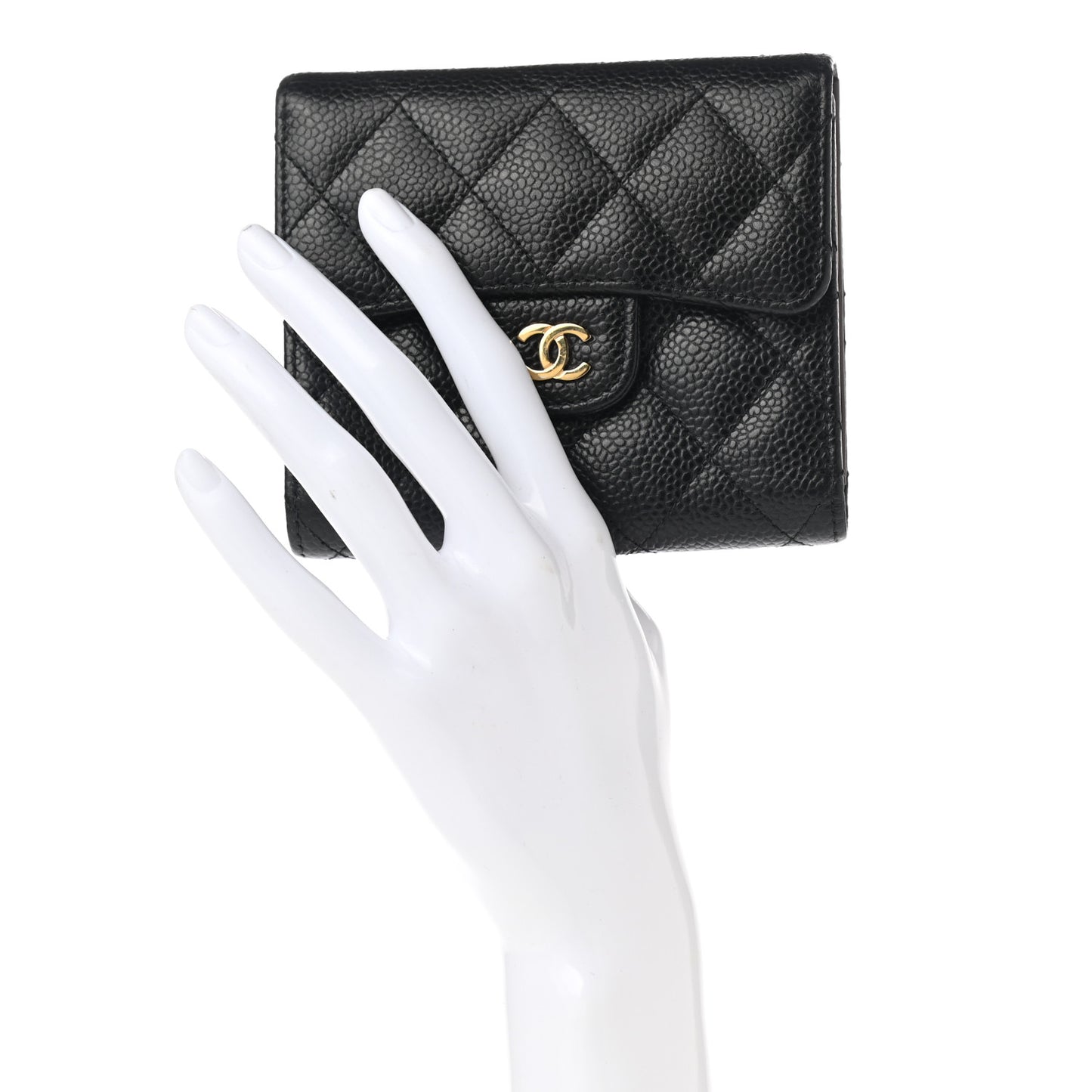 Caviar Quilted Compact Flap Wallet Black