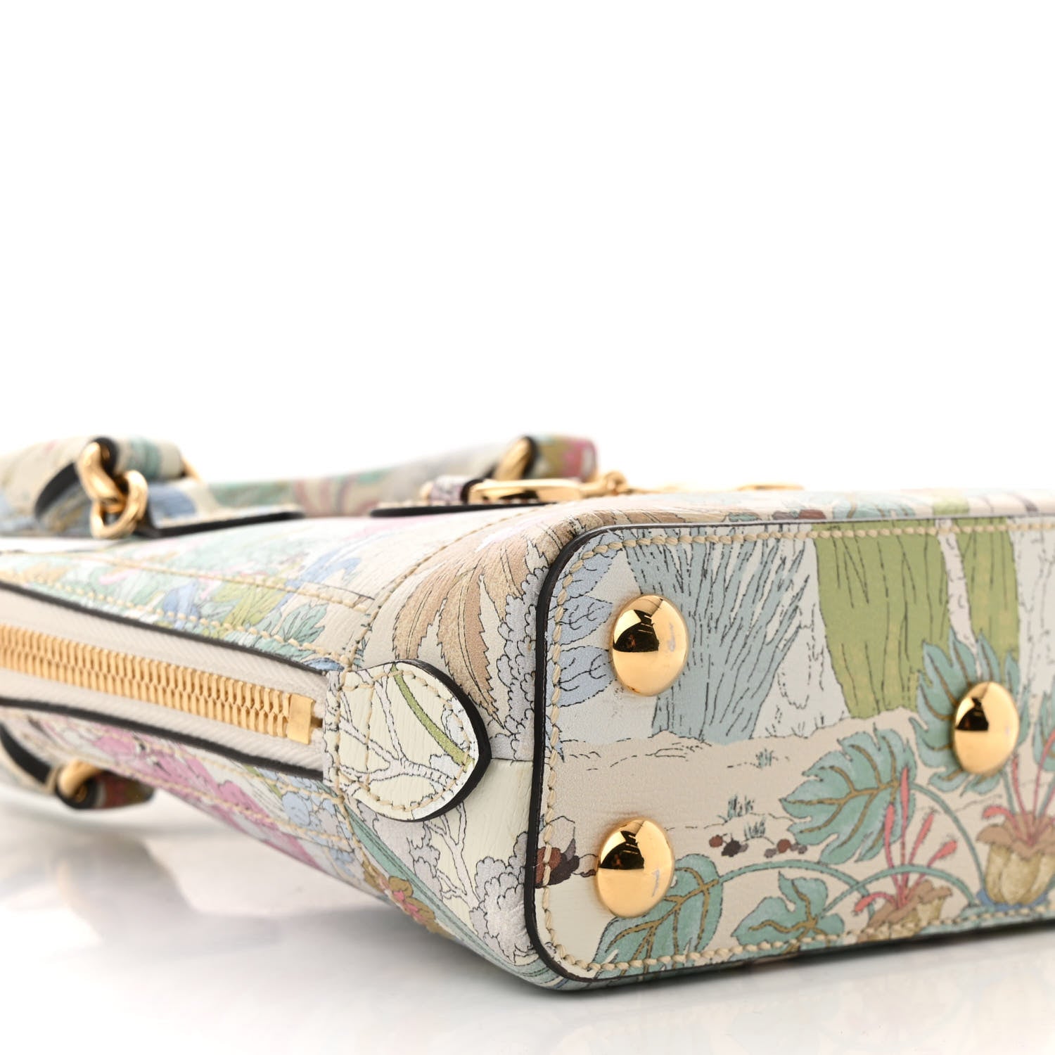 Gucci New Shangai Calfskin Tiger Savanah Web Mini Horsebit 1955 Top Handle Bag Chalky White Multicolor 9 of 10