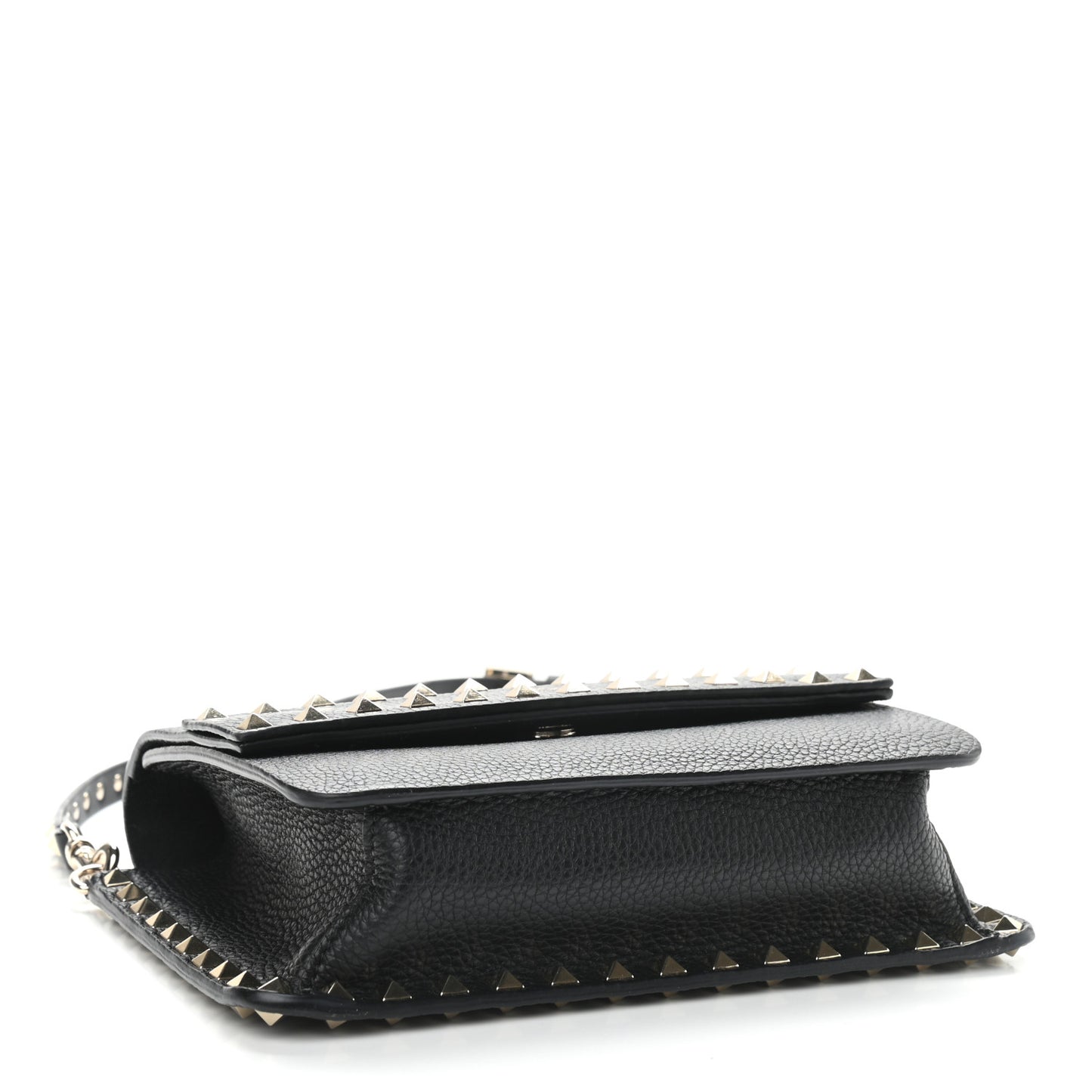 Pebbled Calfskin Rockstud Side Slip Crossbody Black