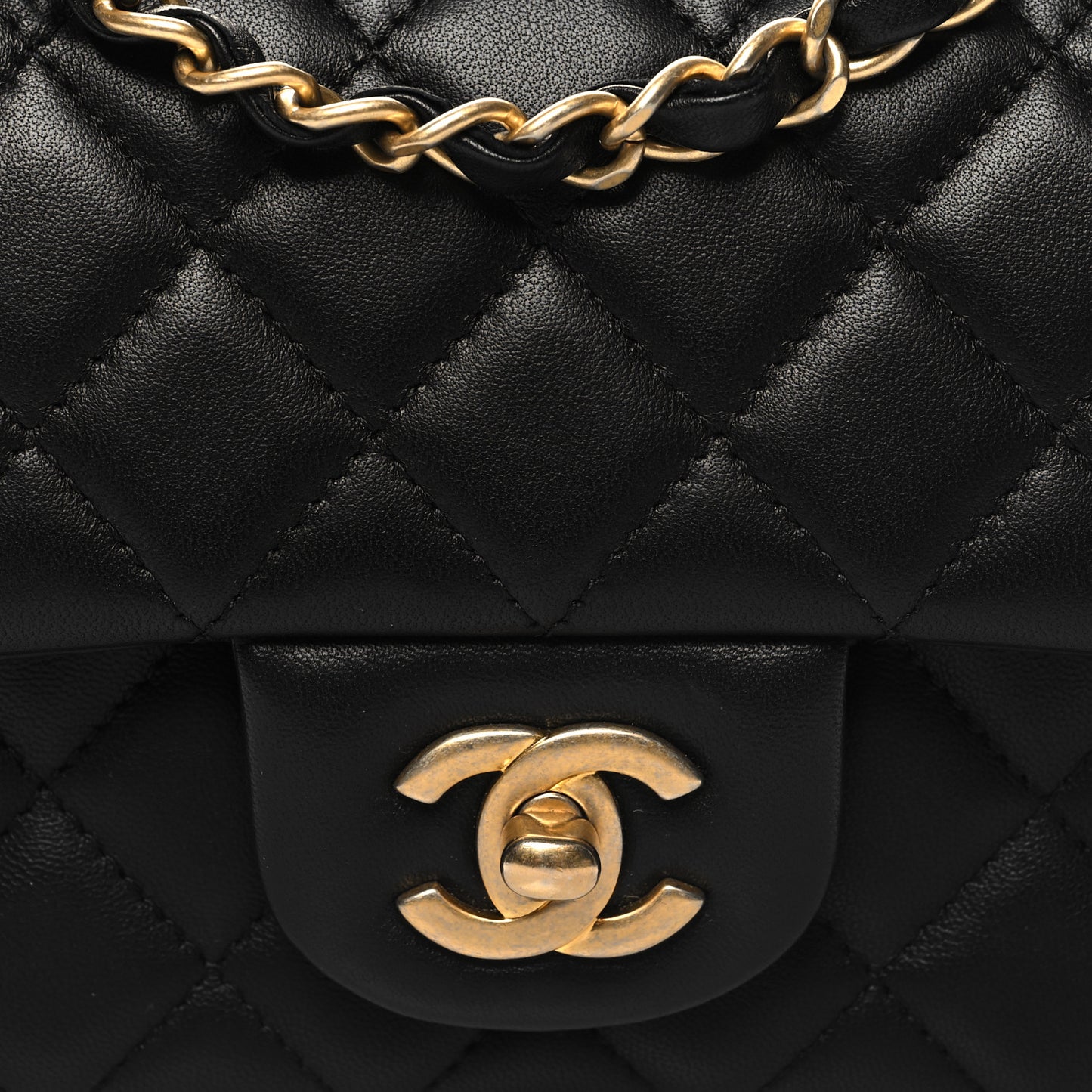 Lambskin Quilted Mini Rectangular Flap Black