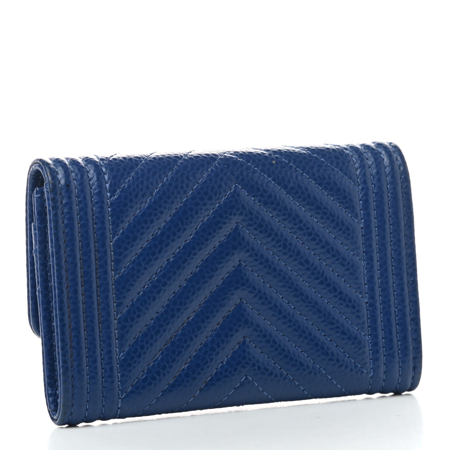 Caviar Chevron Quilted Boy Flap Card Holder Blue