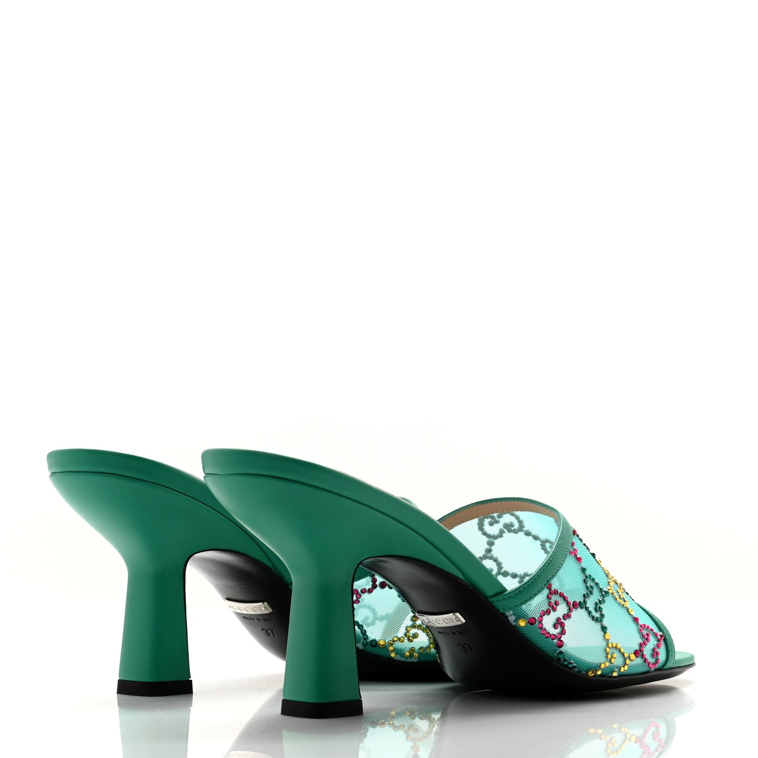 Gucci Tela Retino Nappa Crystal GG Monogram Square G 95mm Slide Sandals 37 Turquoise 4 of 9