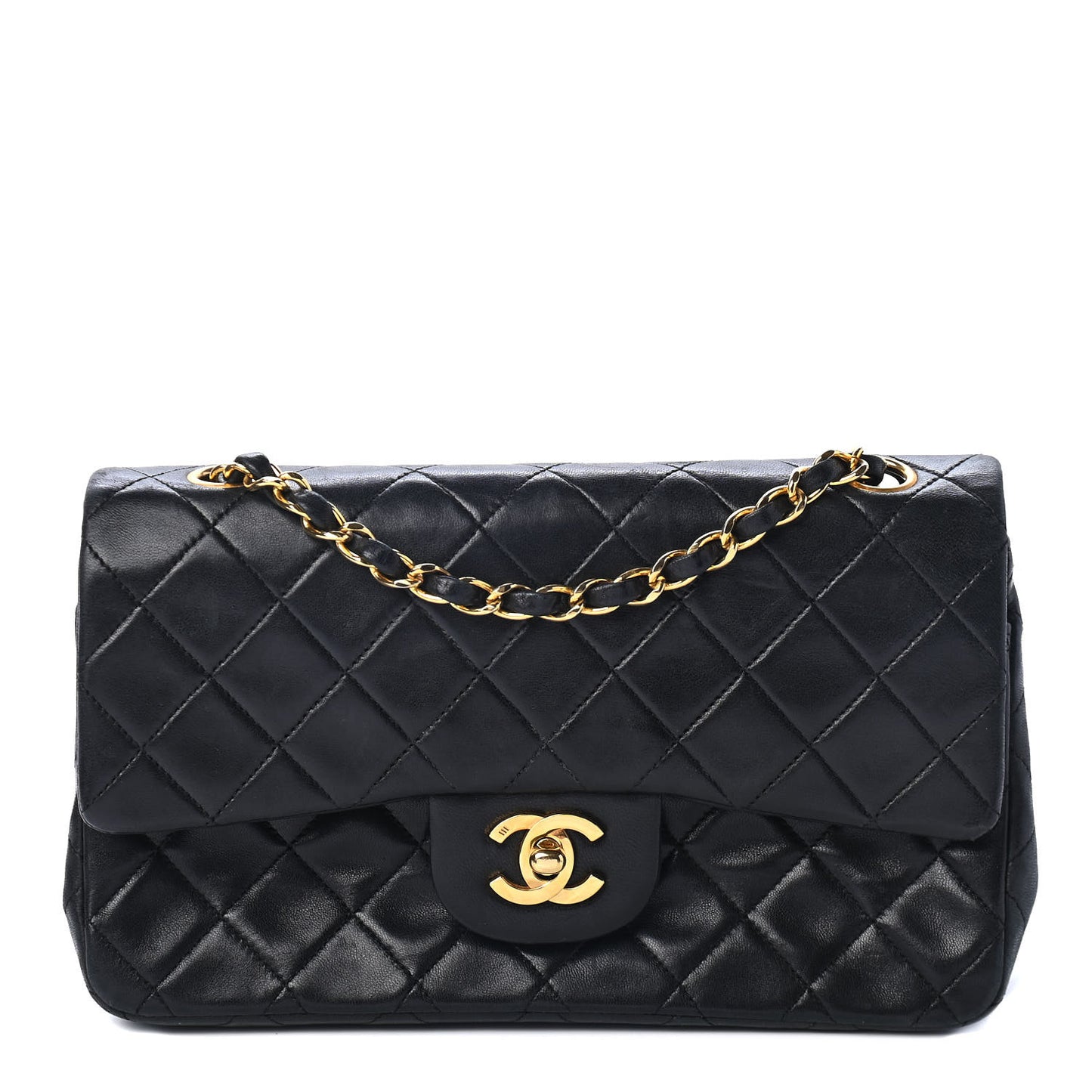 Lambskin Quilted Small Double Flap Black