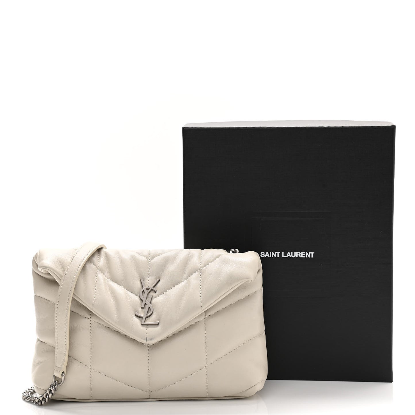 Lambskin Quilted Toy Loulou Puffer Monogram Chain Satchel Blanc Vintage