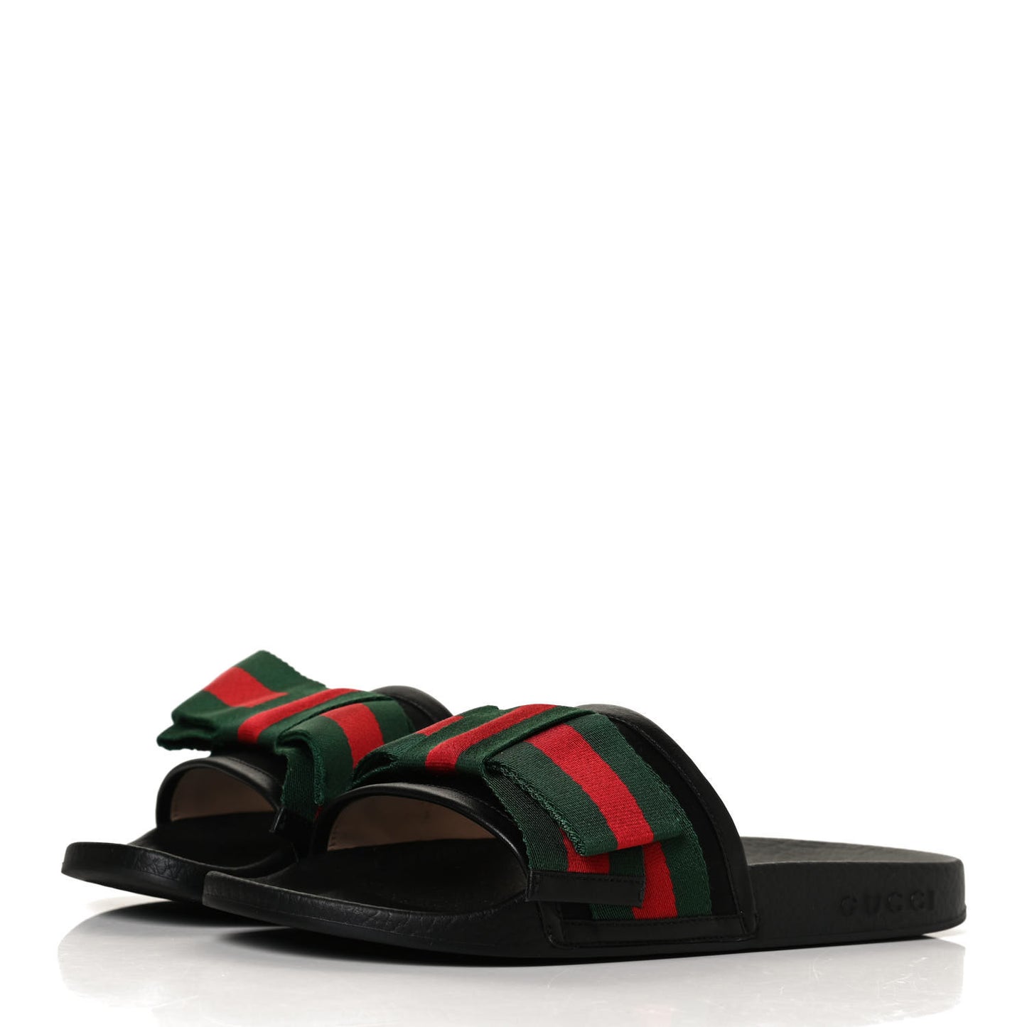 Satin Web Bow Slide Sandals 36 Black