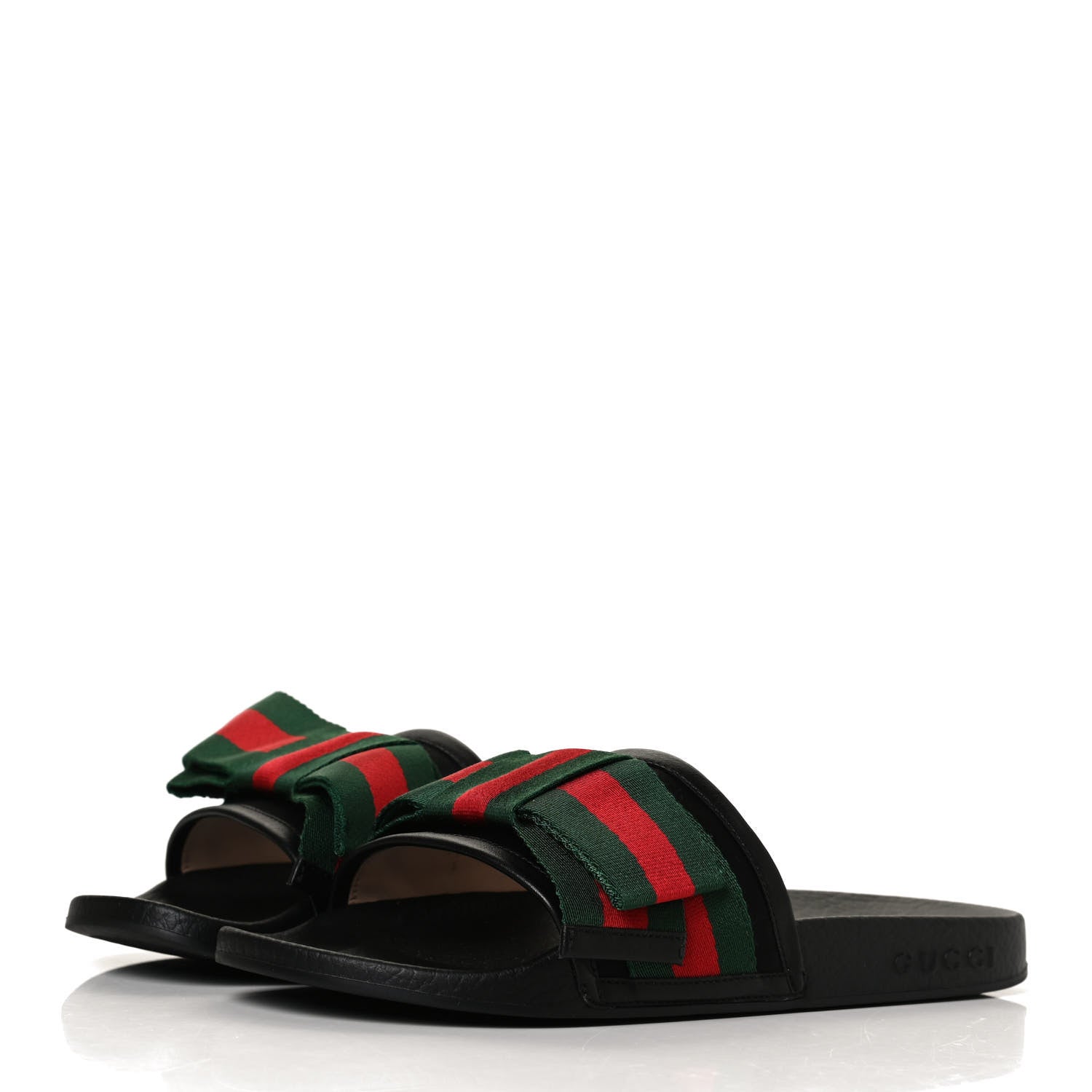 Gucci Satin Web Bow Slide Sandals 36 Black 3 of 12