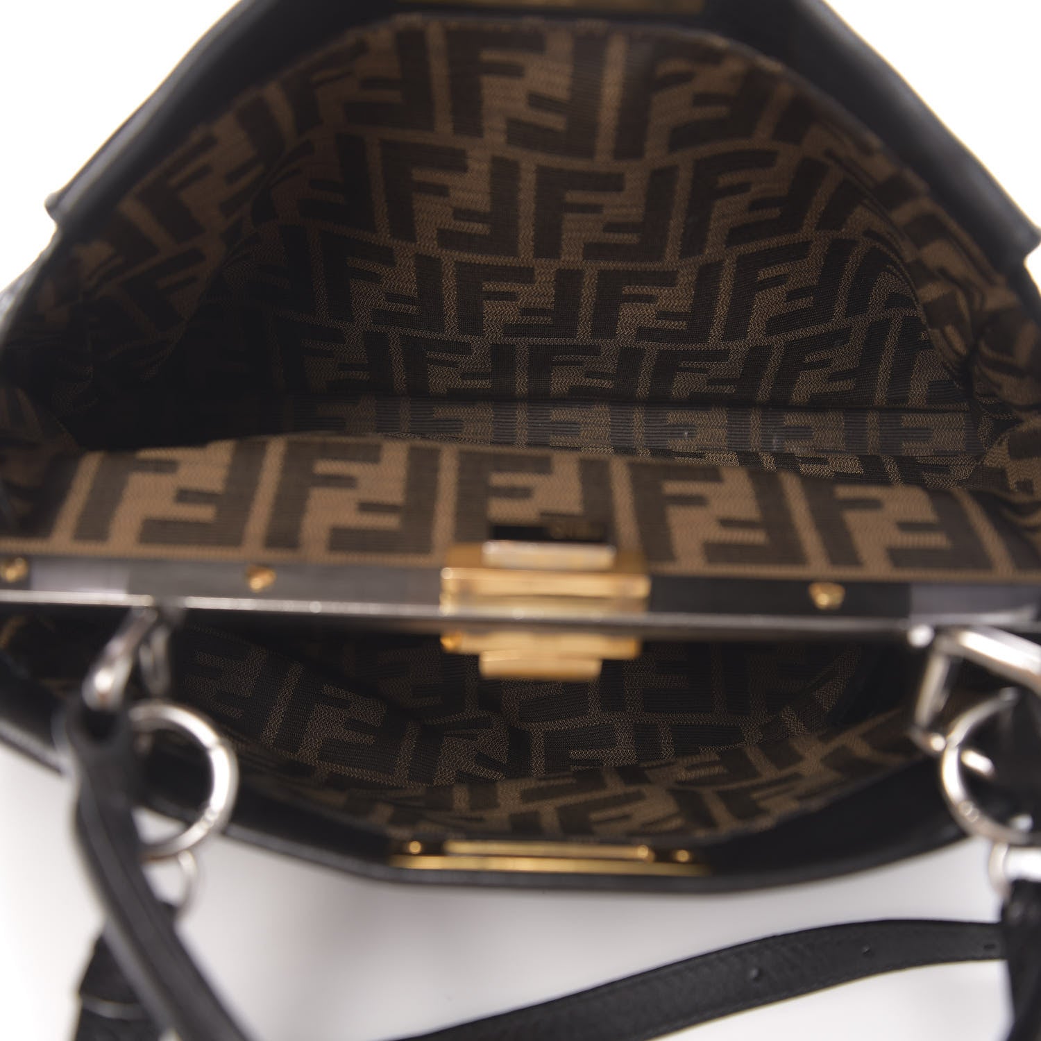Fendi Goatskin Zucca Medium Peekaboo Iconic Satchel Black Tobacco 6 of 10