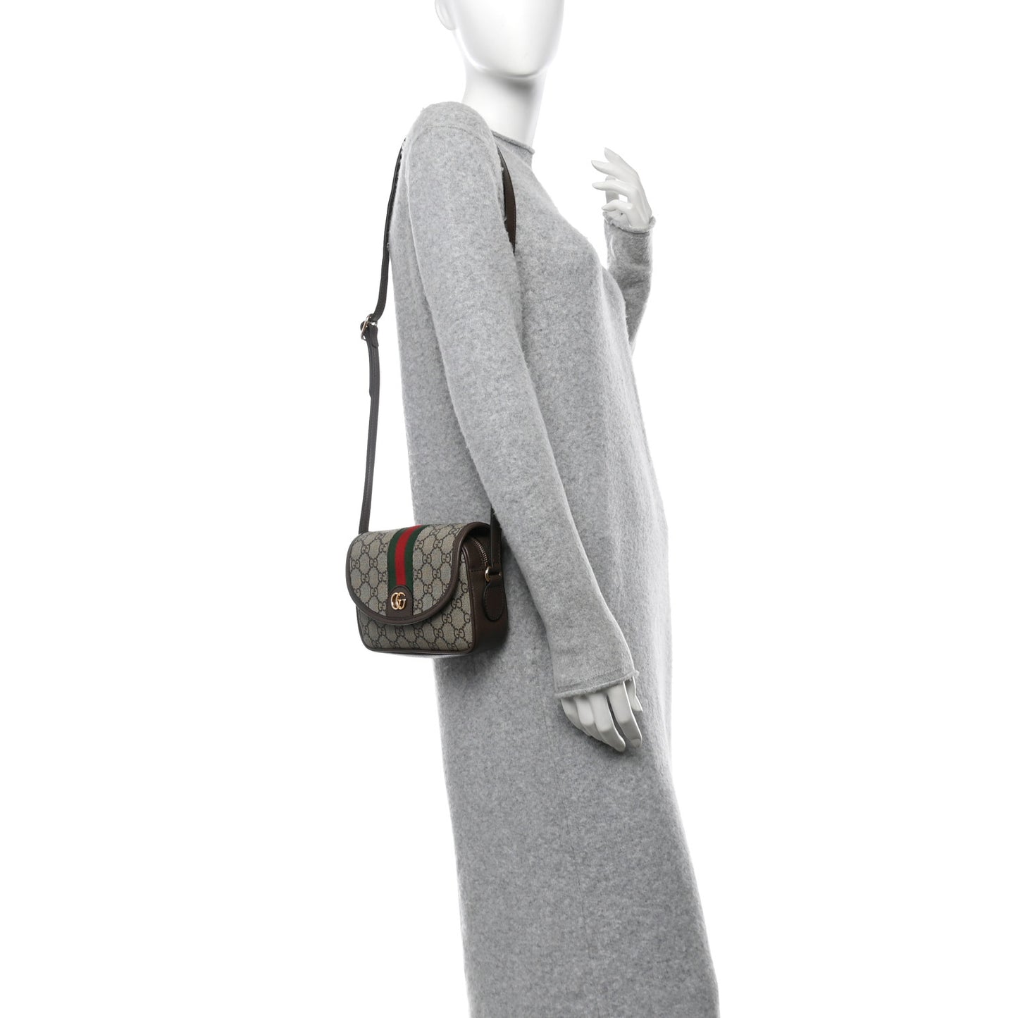 GG Supreme Monogram Textured Dollar Calfskin Mini Ophidia Flap Shoulder Bag Beige Ebony New Acero