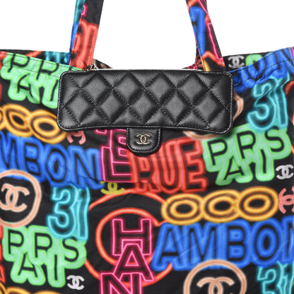 Chanel Caviar Fabric Graffiti Foldable Tote Bag With Chain Black Multicolor 13 of 20
