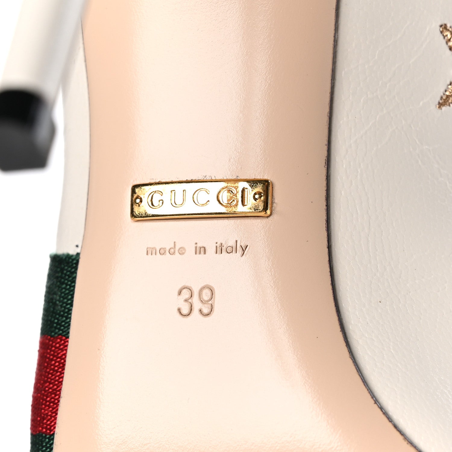 Gucci Malaga Kid Web Bee Star Embroidered Sylvie High Heel Slingback Pumps 39 White 7 of 9