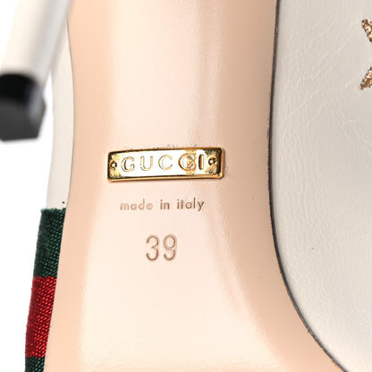 Gucci Malaga Kid Web Bee Star Embroidered Sylvie High Heel Slingback Pumps 39 White 7 of 9