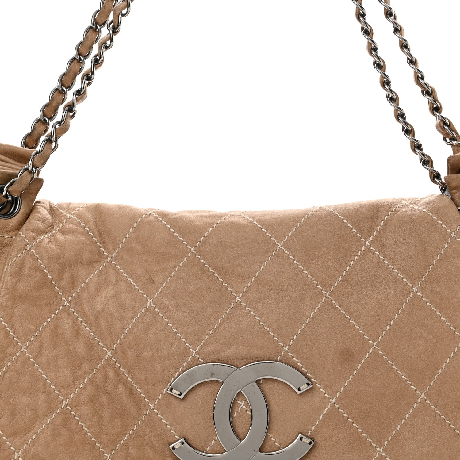 Chanel Lambskin Contrast Stitch Surpique Accordion Flap Beige 8 of 20