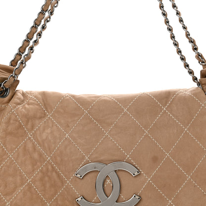 Chanel Lambskin Contrast Stitch Surpique Accordion Flap Beige 8 of 20