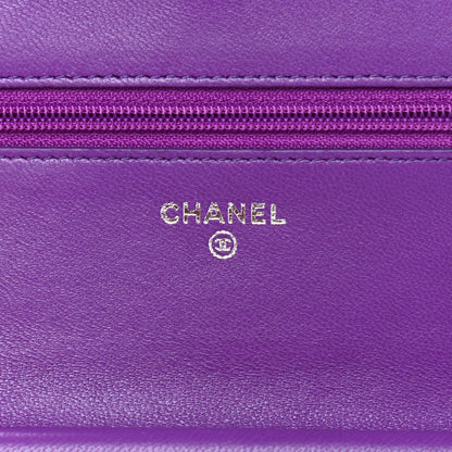 Chanel Lambskin Quilted Boy Wallet On Chain WOC Purple 5 of 10