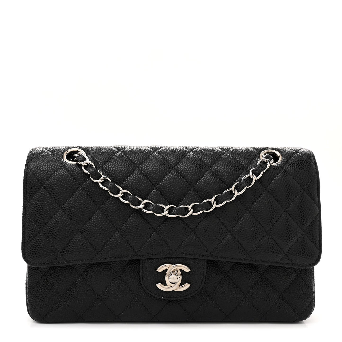 Caviar Quilted Medium Double Flap Black