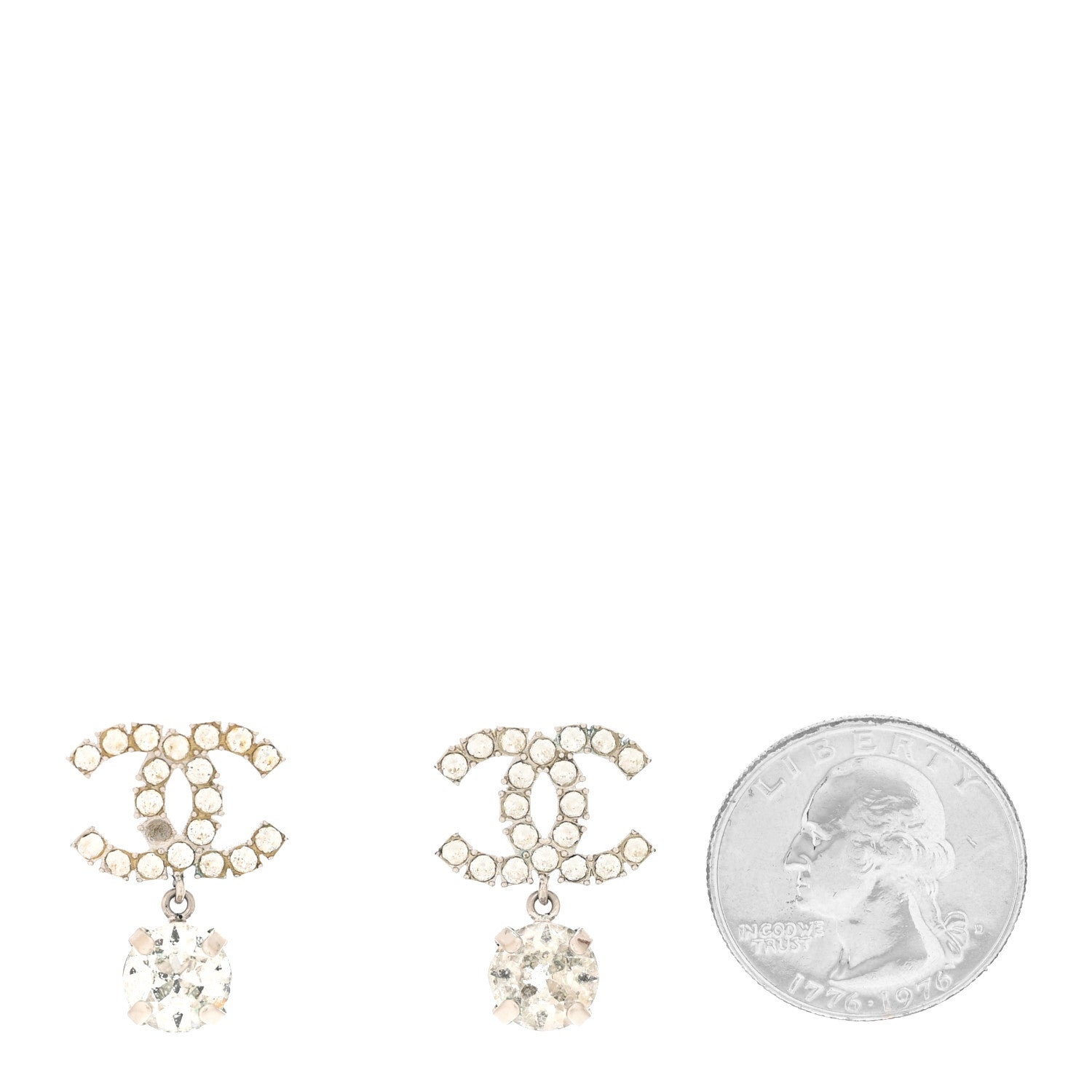 Chanel Crystal CC Drop Earrings Silver 2 of 6
